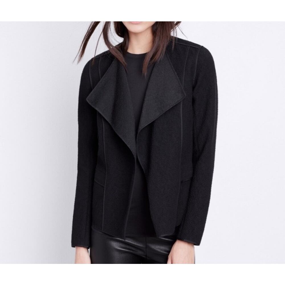 Dark Academia Asymmetric Boucle Open Front Jacket XS Black Edgy Chic Work Vince
